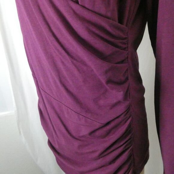 Garnet Hill Juliet Faux Wrap V Neck Draped Ruched Long Sleeve Blouse Top Purple - Picture 5 of 12